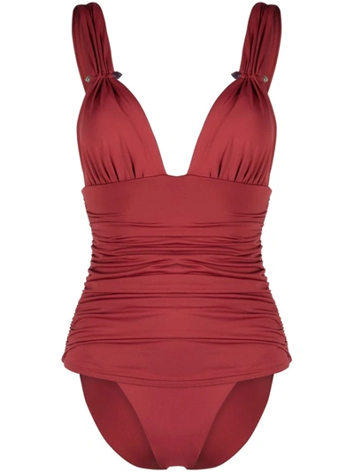 Moeva Carina Ruched One-piece Swimsuit In Red