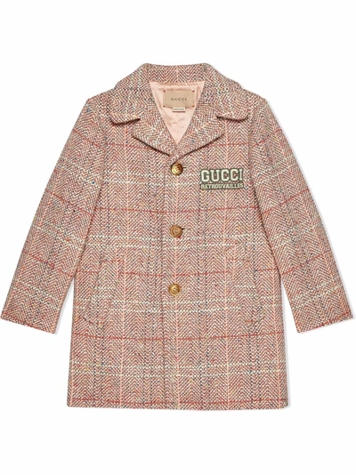 Gucci Kids' Logo Patch Tweed Coat In Red