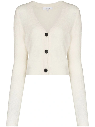 Frame Fuzzy Shrunken Alpaca Wool Cardigan In Off White