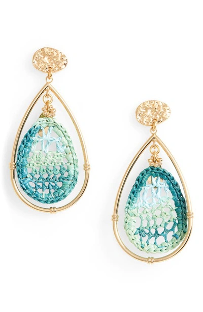 Gas Bijoux Cage 24k Goldplated Woven Raffia Drop Earrings In Turquoise
