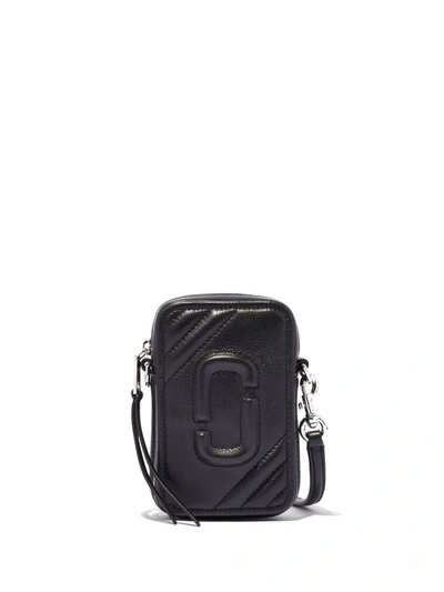 Marc Jacobs Quilted Logo Leather Phone Crossbody In Black