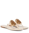 Tory Burch Miller Jeweled Leather Thong Sandals In Beige