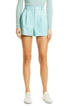 Alice And Olivia Conry Vegan-leather Pleated Cuffed Shorts In Breeze