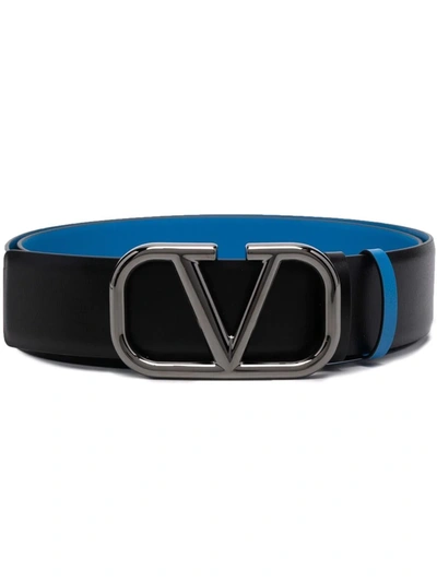 Valentino Garavani Men's Logo Buckle Reversible Leather Belt In Black
