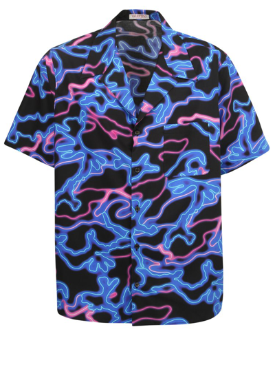 Valentino Neon-print Relaxed-fit Cotton Shirt In Black,blue,fuchsia