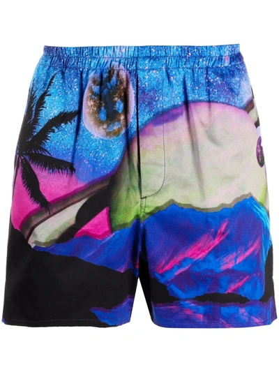 Valentino Cotton Shorts With All-over Water Sky Print - Atterley 