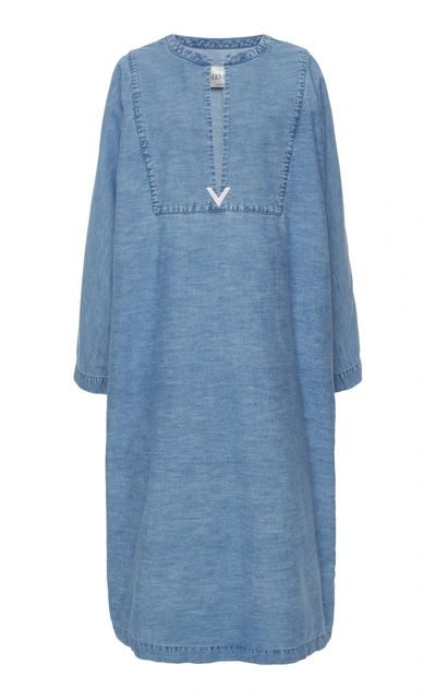 Valentino V-lacquer Cotton-chambray Kaftan In Blue