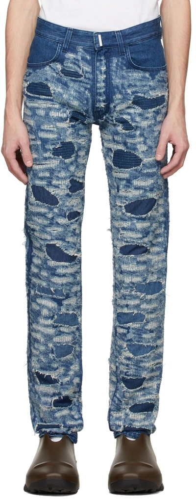 Givenchy Slim-fit Panelled Distressed Jeans In Blue