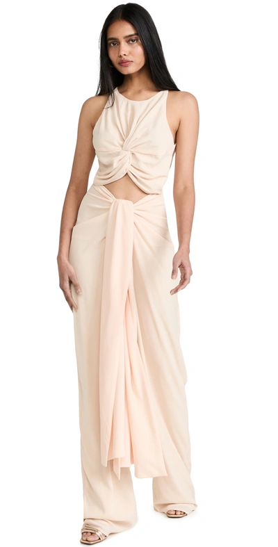 Andrea Iyamah Aminata Knotted Crinkle Chiffon Jumpsuit In Nude