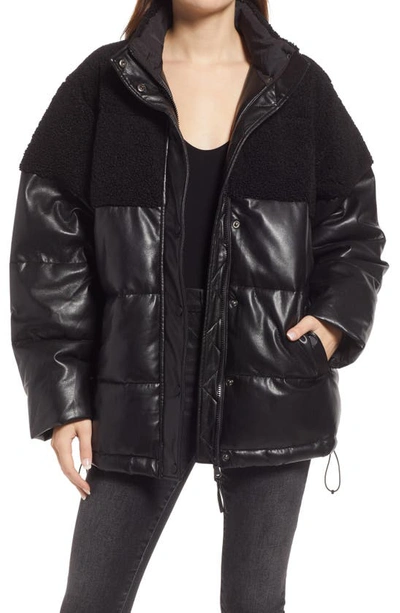 Good American Faux Leather Cocoon Puffer Jacket In Black001