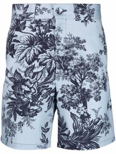 Erdem Lucas Straight-leg Floral-print Cotton-blend Twill Shorts In Blue Navy