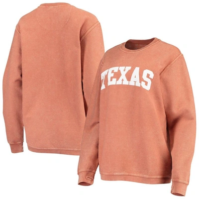 Pressbox Women's Texas Orange Texas Longhorns Comfy Cord Vintage-like Wash Basic Arch Pullover Sweatshirt
