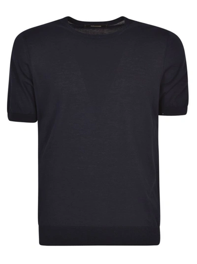 Tagliatore Ribbed Plain T-shirt In Blu