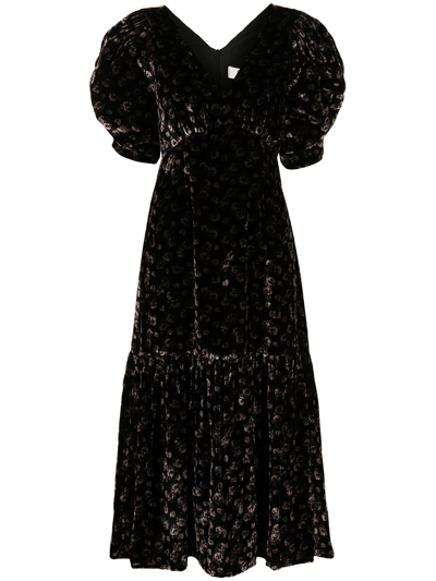 Sea Valerie Burnout Velvet Midi Dress In Black | ModeSens