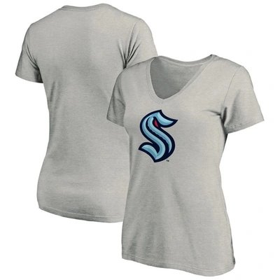 Fanatics Women's Heather Gray Seattle Kraken Plus Size Primary Logo V-neck T-shirt
