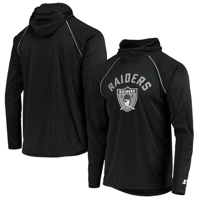 Starter Men's Black Las Vegas Raiders Throwback Raglan Hoodie Long Sleeve T-shirt