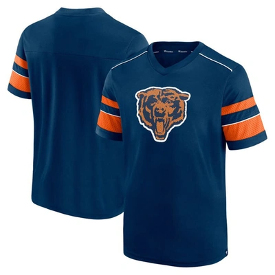 Fanatics Men's Navy Chicago Bears Textured Throwback Hashmark V-neck T-shirt
