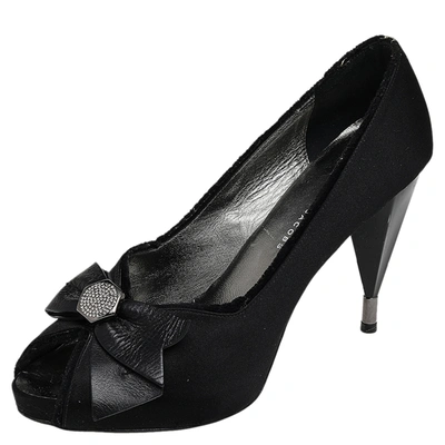 Pre-owned Marc By Marc Jacobs Black Satin Bow Peep Toe Pumps Size 39