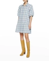 Jonathan Simkhai Standard Crissy Puff-sleeve Poplin Mini Dress In Dune Plaid