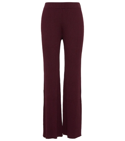 Staud Nash High-rise Ribbed-knit Pants In Plum