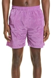 Stone Island Logo Patch Nylon Metal Swim Trunks In Magenta