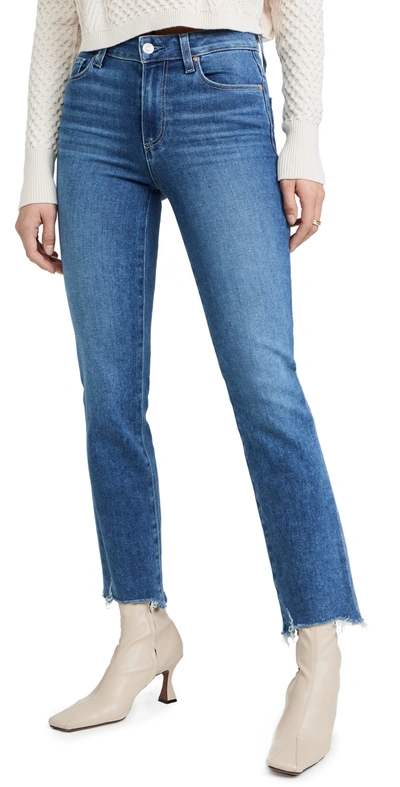 Paige Cindy High Waist Raw Hem Ankle Straight Leg Jeans In Bay
