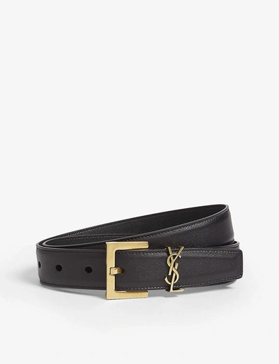 Saint Laurent Logo-buckle Leather Belt In Black