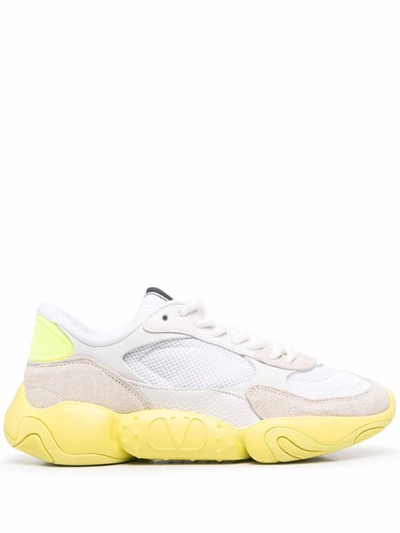 Valentino Garavani Bubbleback Low-top Sneakers In White/ice/neon Yellow