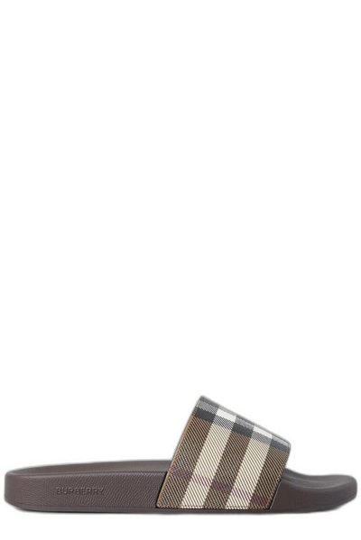 Burberry Furley Check Pool Slides In White,brown