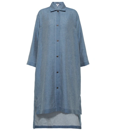 Loewe Logo-embroidered Linen-blend Chambray Shirt Dress In Blue