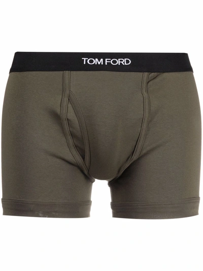 Tom Ford Logo-waistband Boxer Briefs In Green
