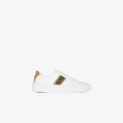 Versace Women's Vitello Greca Leather Platform Trainers In White