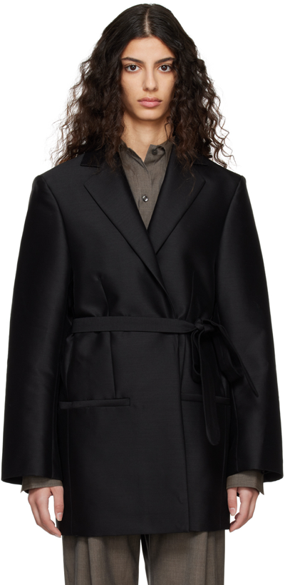 Totême Belted Wool And Silk-blend Blazer In Black