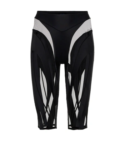 Mugler Eco Sport Spiral Mesh Bike Shorts In Black/ Black