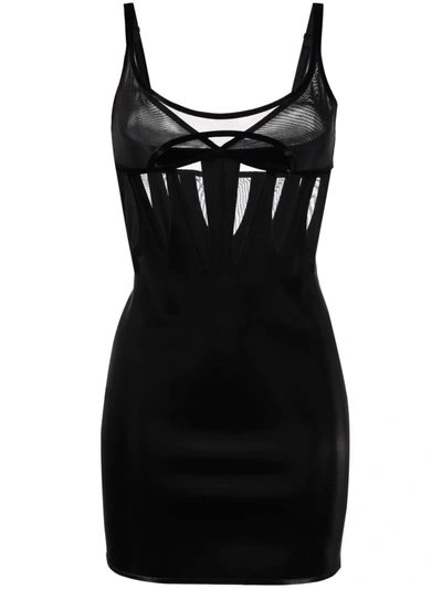 Mugler Sheer-panelled Corset Mini Dress In Black