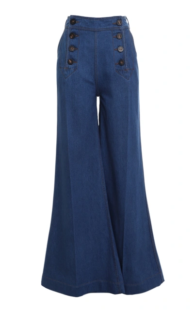 Zimmermann Postcard-embroidered Kick-flare Jeans In Blue