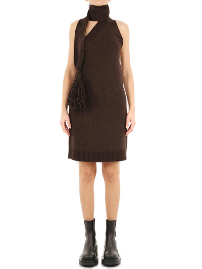 Bottega Veneta Wraparound Neck Dress In Brown