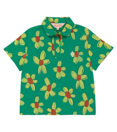 The Animals Observatory Kids' Kangaroo Floral Cotton Shirt In Green Flowers