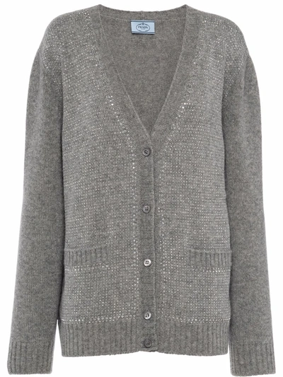 Prada V-neck Button-fastening Cardigan In Gray