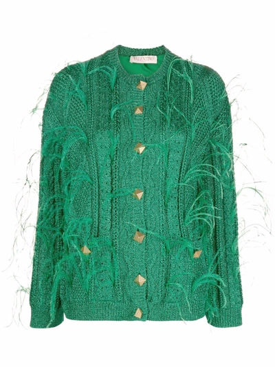 Valentino Feather-embellished Oversized Cardigan Sweater In Green | ModeSens