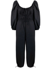 Ulla Johnson Amalie Bow-detailed Gathered Cotton-poplin Jumpsuit In Noir