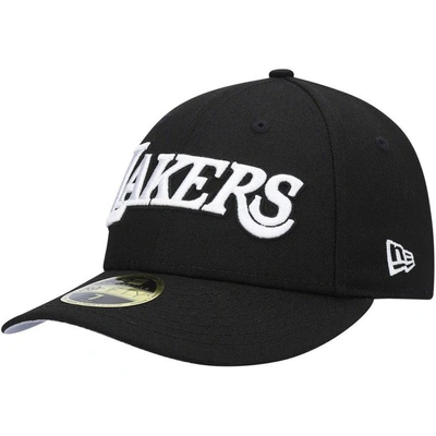New Era Men's Black Los Angeles Lakers Team Logo Low Profile 59fifty Fitted Hat