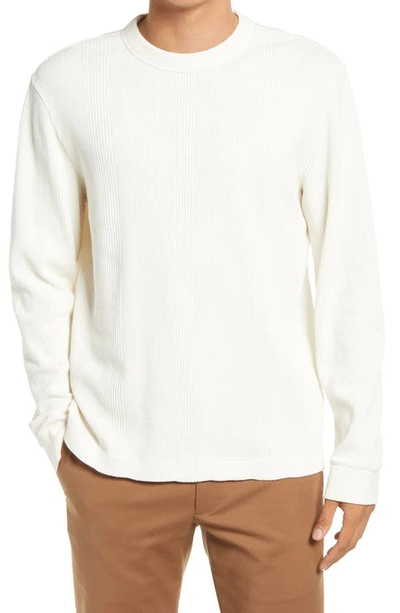 Club Monaco Long Sleeve Waffle Crewneck Sweater In Egret