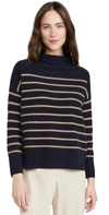 Vince - Breton Stripe Funnel Neck Jumper In Coastal Dune - Atterley In Coastal/dune