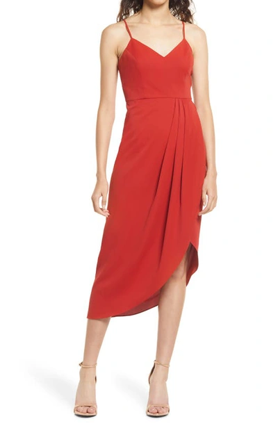 Lulus Reinette V-neck Midi Dress In Rust Red