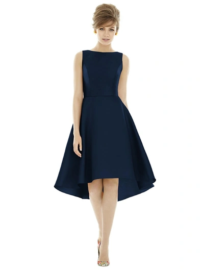 Alfred Sung Dessy Collection Bateau Neck Satin High Low Cocktail Dress In Blue