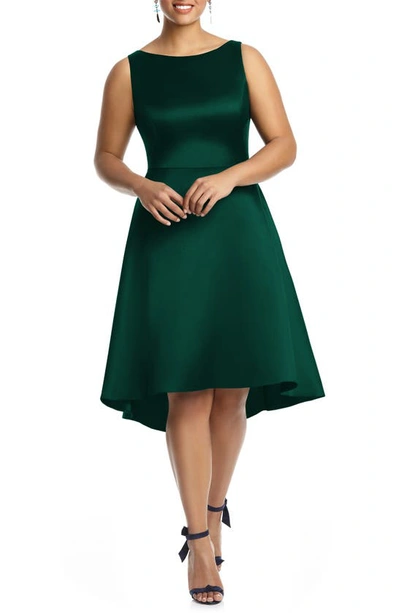Alfred Sung Dessy Collection Bateau Neck Satin High Low Cocktail Dress In Green