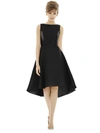 Alfred Sung Dessy Collection Bateau Neck Satin High Low Cocktail Dress In Black