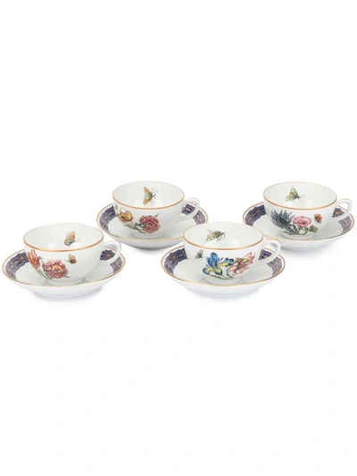 Mottahedeh Merian Cup & Saucer Set Of 4 In Weiss