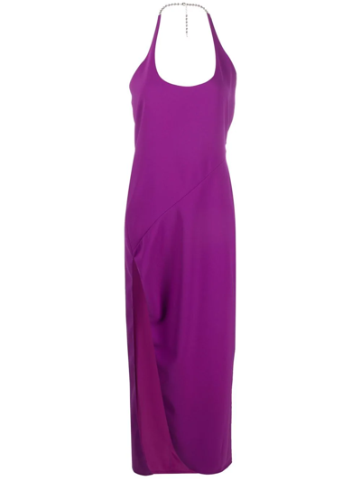 Attico Corinne Halter Neck Tech Crepe Gown In Purple